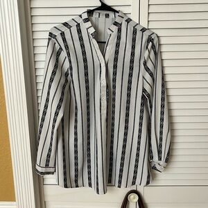 Meufam Women's Long Sleeve V-Neck Stripes Casual Blouse